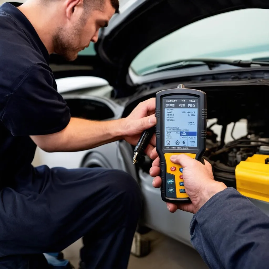 Mechanic Diagnosing Car